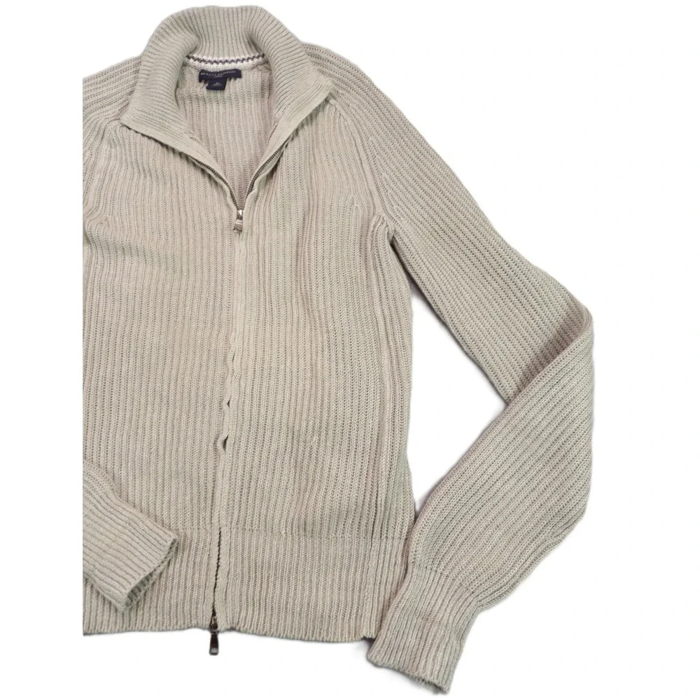 Banana Republic Linen Sweater Men S Beige Ribbed Full Zip Mock Neck Cardigan Top